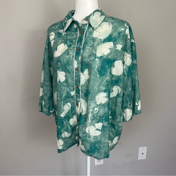 BY ANTHROPOLOGIE SHORT SLEEVE PRINTED LINEN BUTTON DOWN SHIRT SIZE XS - Picture 10 of 16